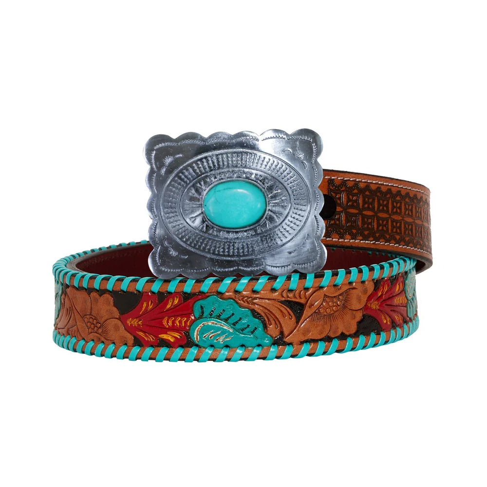 Myra Turquoise Whipstitch Tooled Belt