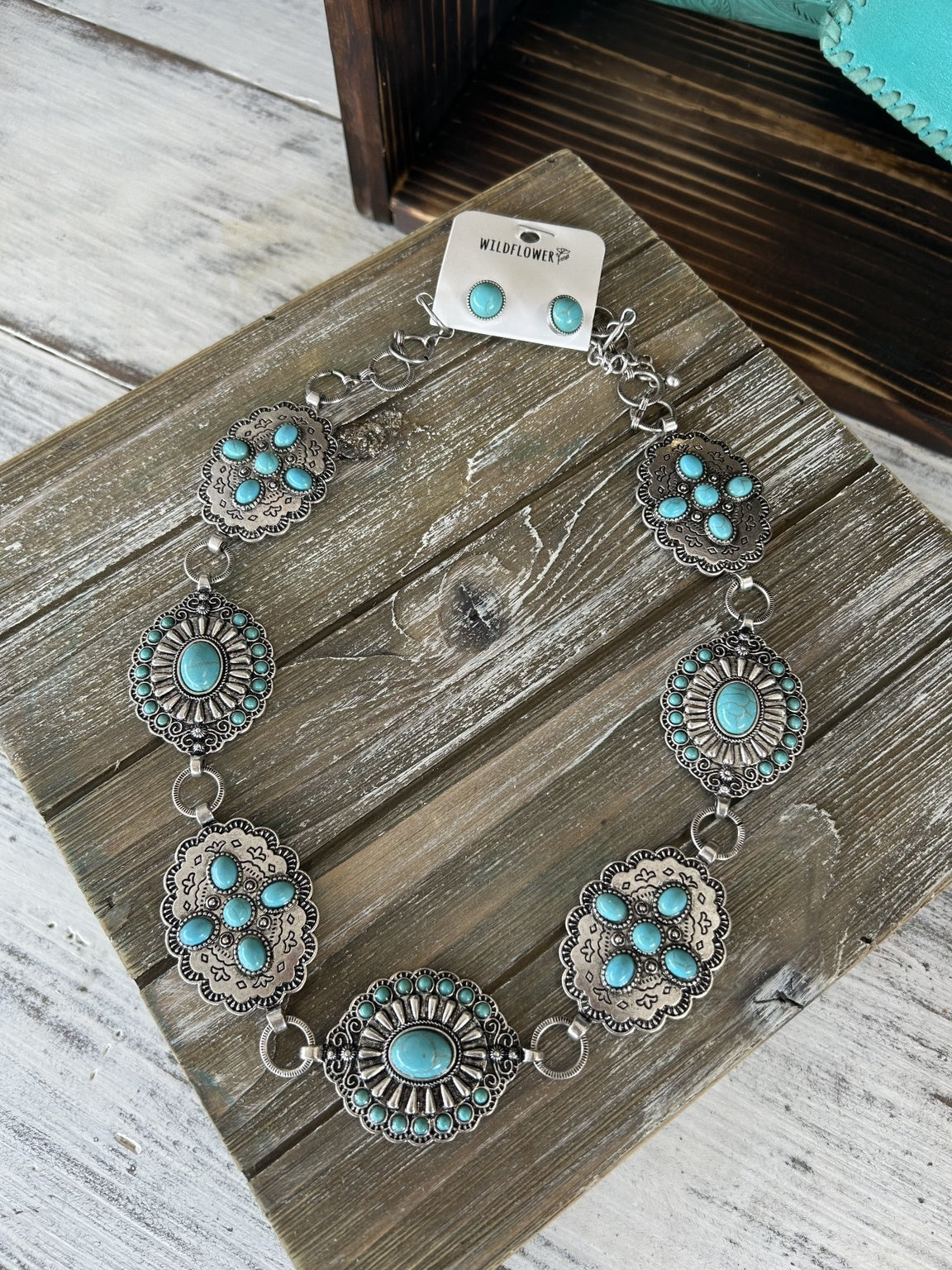 Turquoise Concho Necklace Set