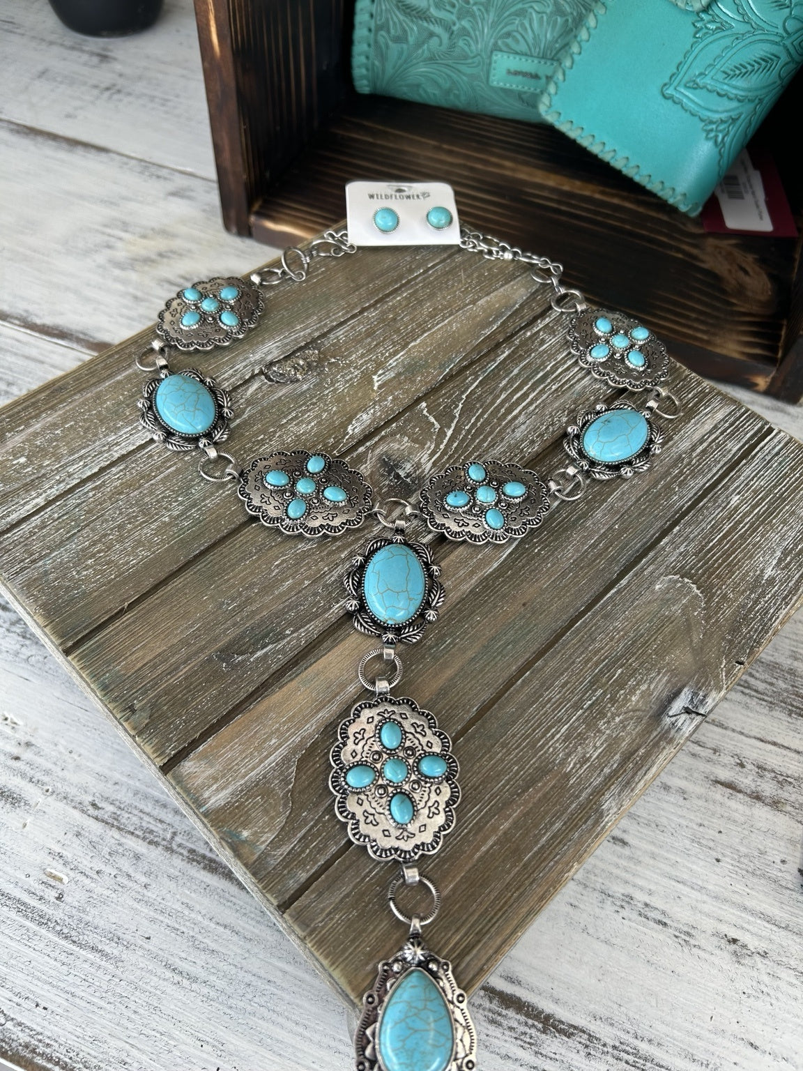 Turquoise Trail Concho Y Necklace Set